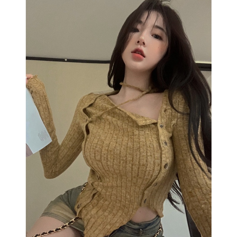 Áo Sweater Dệt Kim Tay Dài Dáng Ôm Thời Trang Mùa Thu Cho Phái Nữ