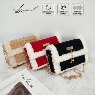 Túi handmade tự đan phối màu, túi đeo chéo thời trang Hàn Quốc - Bộ phụ kiện đầy đủ LX101