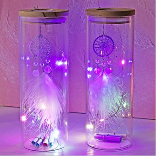 Phụ kiện trang trí, Bình thủy tinh Chuông gió Dreamcatcher - vòng theo đuổi giấc mơ có đèn phát sáng, lọ ước nguyện