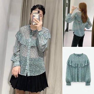 BÁN SỈ ÁO SƠ MI XANH HOA NHÍ CÚC BỌC ZRR CHO NỮ