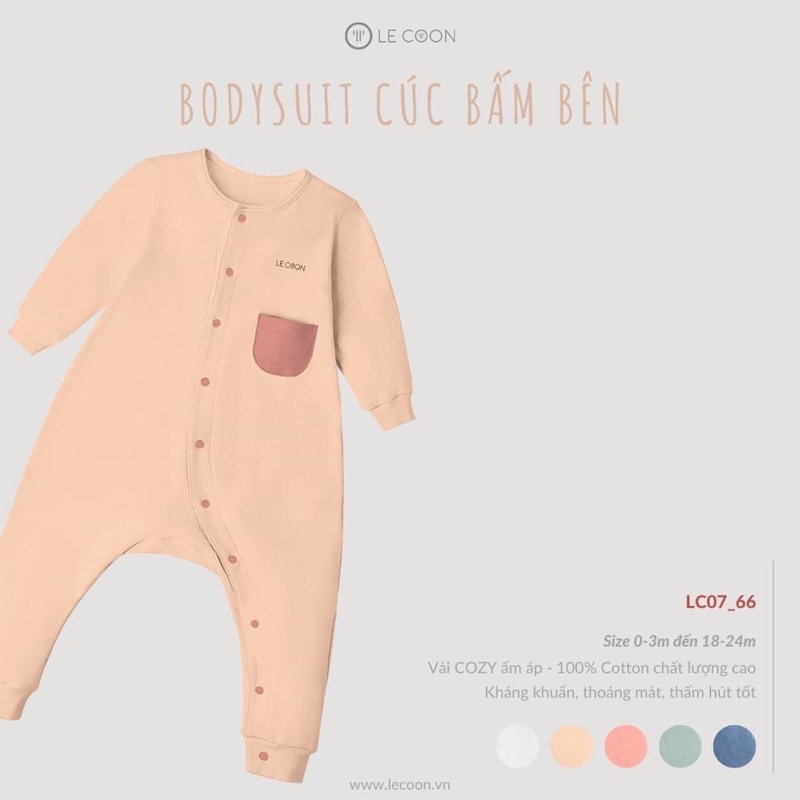 Le coon - Bodysuit cúc lệch thu đông không tất, mềm mại