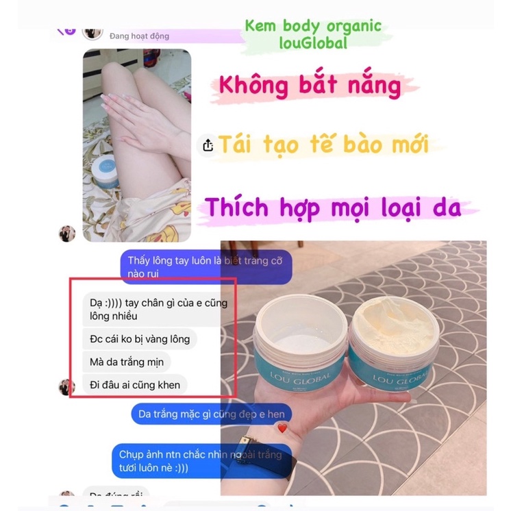 Combo BodyCream Lou Global - Kem dưỡng trắng da kèm thiệp muỗng thoa kem túi giấy và hộp