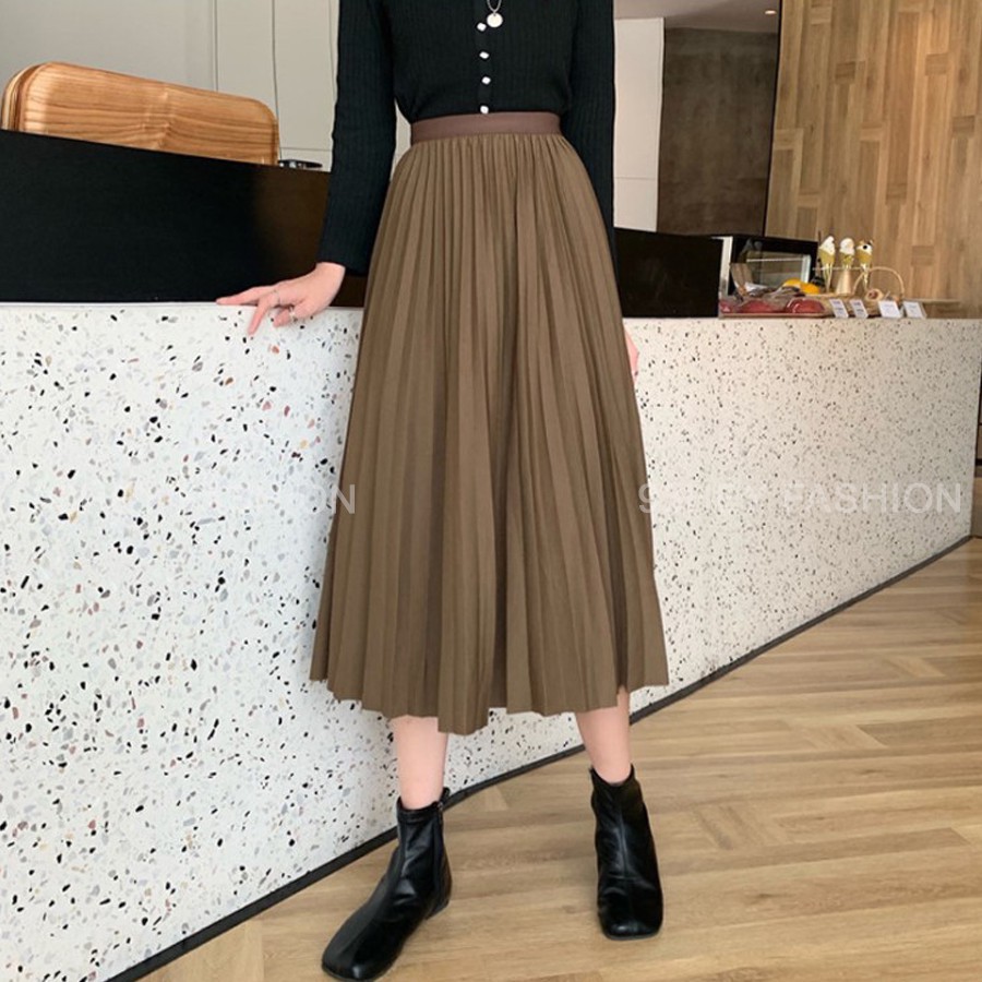 Chân Váy Xếp Ly Dáng Dài Cạp Chun Hàng Loại 1 Quảng Châu 93HEY CV02 | BigBuy360 - bigbuy360.vn