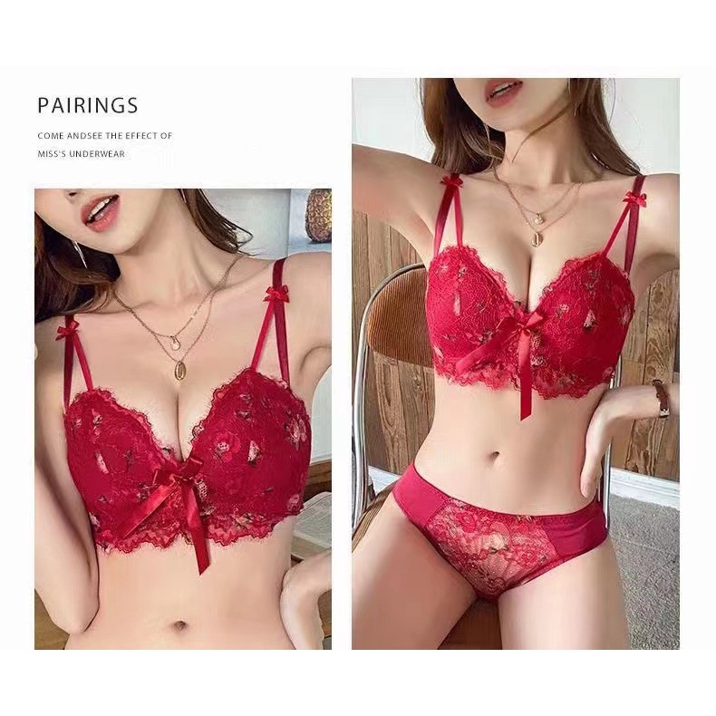Áo ngực ren hoa hồng gắn nơ,không gọng mềm mại thoải mái quyến rũ -chippie AL25