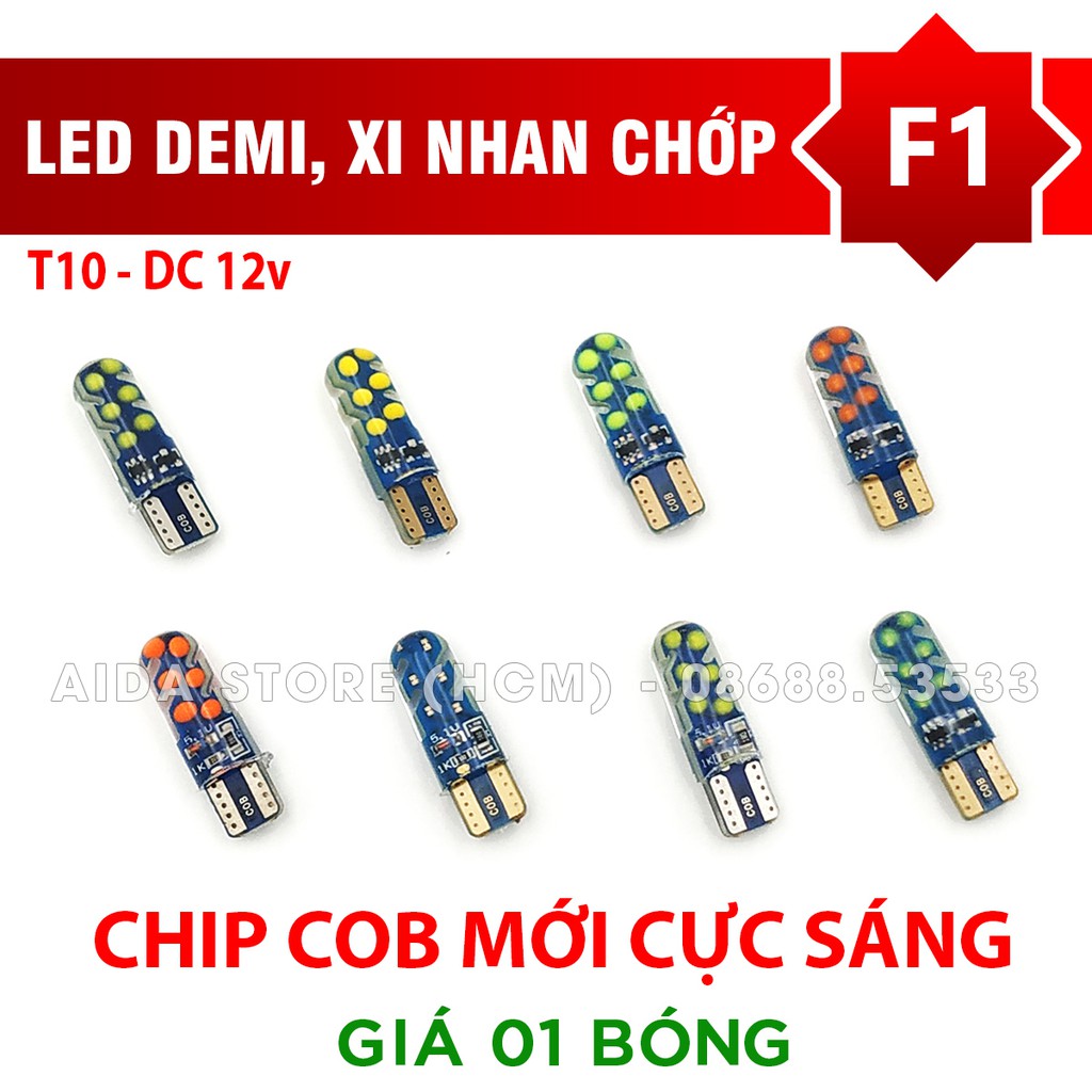 01 bóng đèn LED T10 COB chớp F1 cho demi, xi nhan cực sáng DC12v