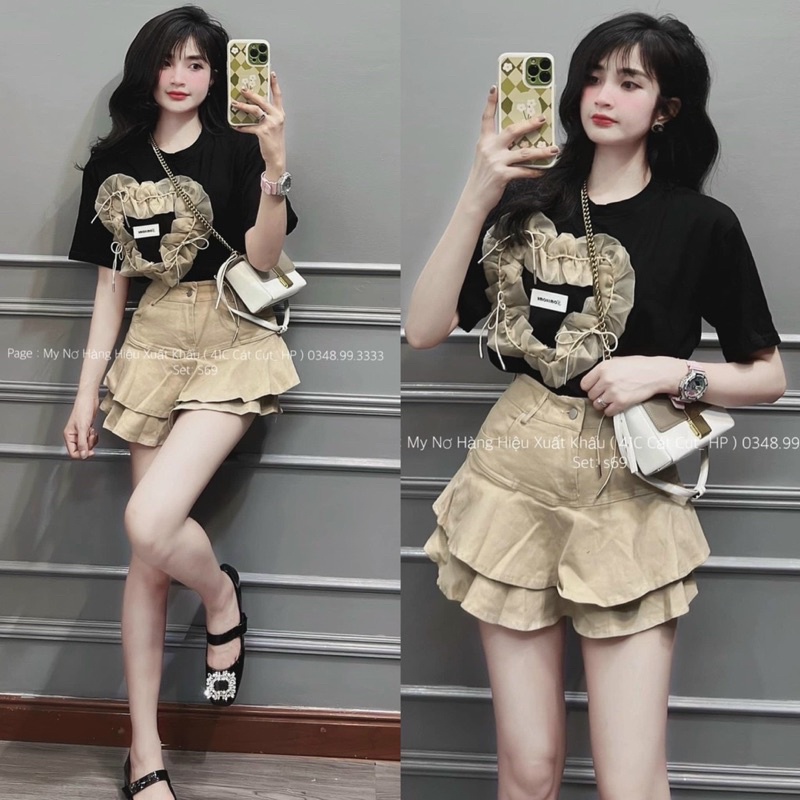 lss SET ÁO ĐEN TIM BÈO MIX CHÂN VÁY KEM 2 TẦNG