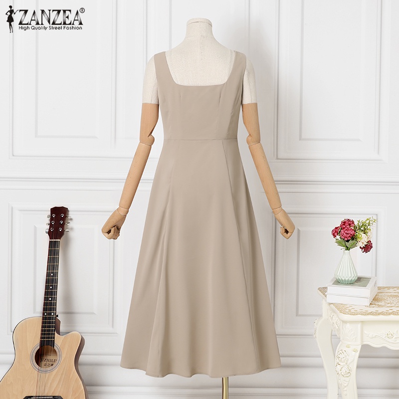 Đầm Zanzea hai dây cổ vuông dáng chữ a phong cách Pháp thời trang mùa hè cho nữ