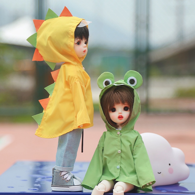 【1/6 doll size outfit paopao】BJD 6 điểm quần áo trẻ em ob24 làm gì nếu trời mưa, áo mưa con ếch 1/6 yosd quần áo búp bê