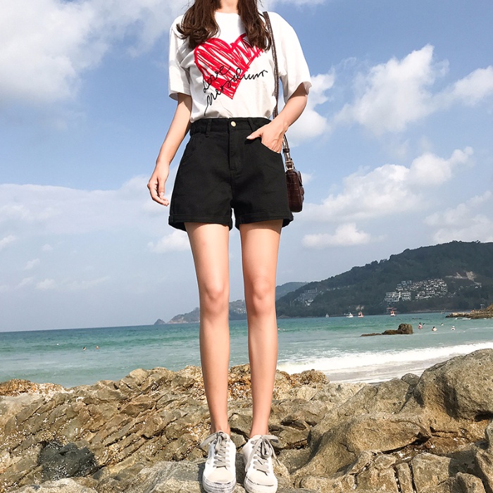 Quần short denim ống rộng lưng cao thời trang mùa hè Hàn Quốc cho nữ