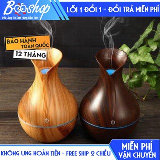 Máy xông tinh dầu ô tô, máy xông cổ cao thiết kế vân gỗ có đèn sang trọng, kiểu dáng lọ hoa