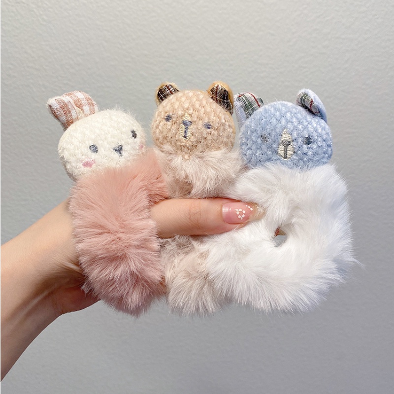 Dây buộc tóc hình thỏ nhồi bông dễ thương phong cách Hàn Quốc