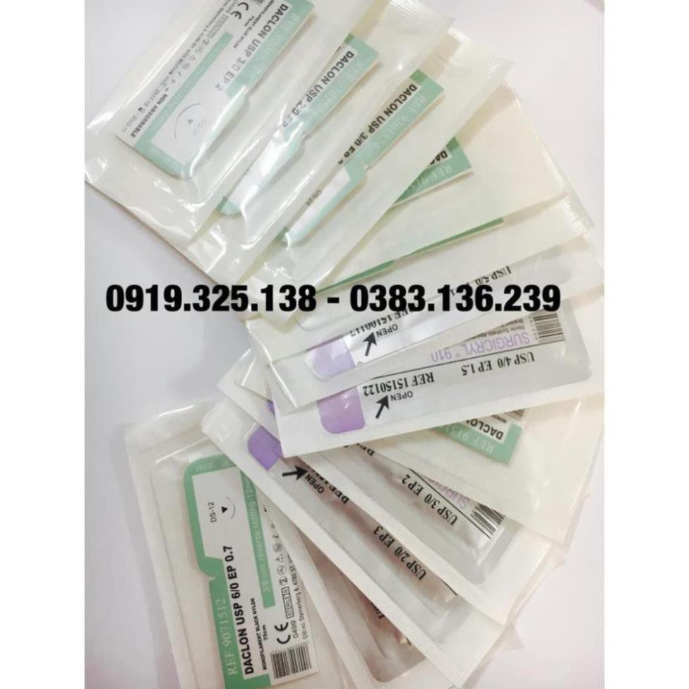 "Chỉ không tiêu đơn sợi Polyamid 4/0 (Daclon nylon 4/0) - Kim tam giác 3/8, kim 19mm"