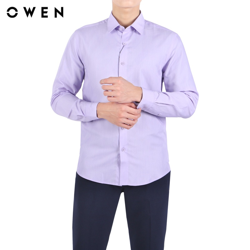 Áo sơ mi dài tay nam Owen Bạch đàn Slim Fit màu Tím trắng - AS23401D