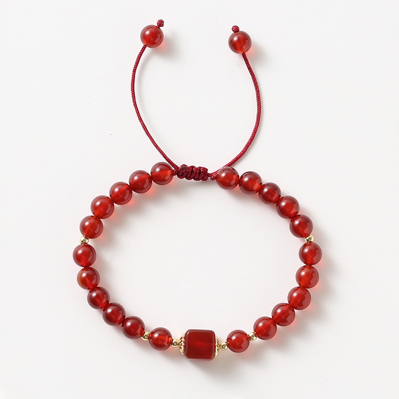 [Hàng Mới] Vòng Tay Dây Bện Đính Pha Lê Đỏ Phong Cách Nam Triều Tiên
