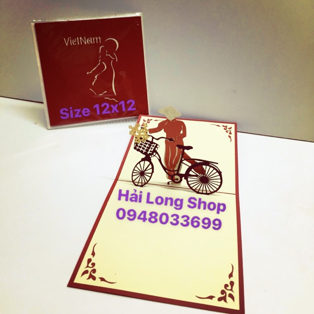 Cô gái dắt xe đội Nón  1 - Girl - Thiệp 3D