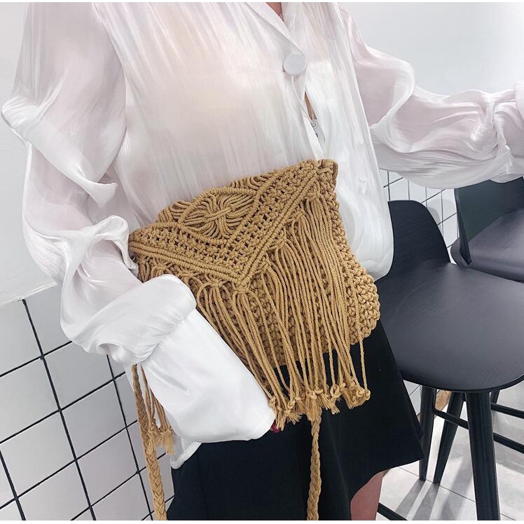 Túi dệt cotton thiết kế tua rua thời trang cho nữ