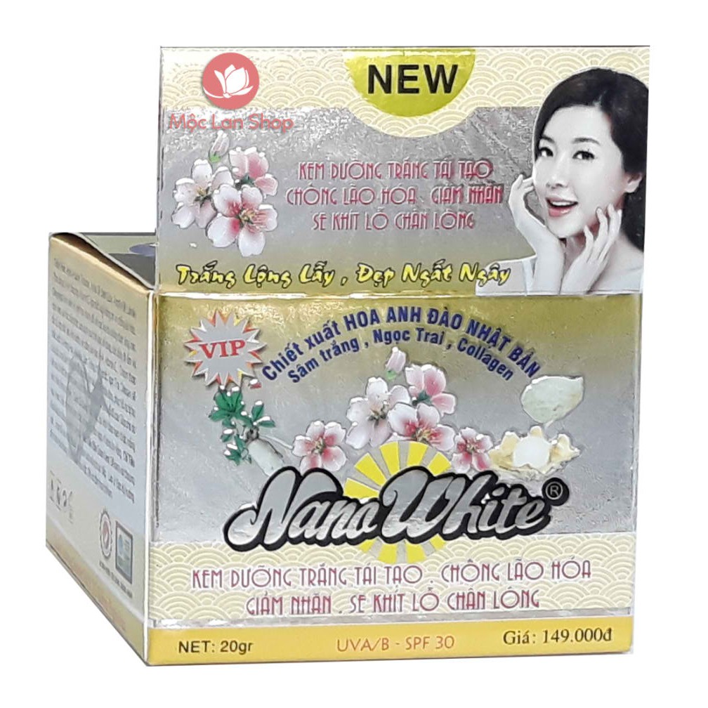 Kem NanoWhite Dưỡng Trắng, Tái Tạo, Chống Lão Hóa, Giảm Nhăn, Se Khít Lỗ Chân Lông 20gr