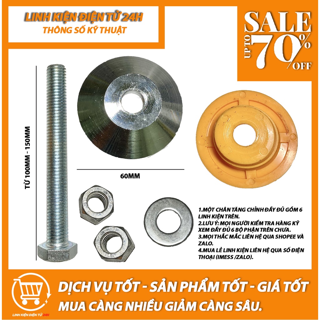 Chân tăng chỉnh phi 60mm đế cao , mạ Crom ren M10-M12-M16, chân tăng chỉnh chiu lực