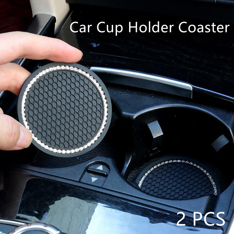 2PCS Universal Car Coaster cho Cup Giá đỡ Phụ kiện ô tô nội thất cho phụ nữ 2.75 inch Silicone chống trượt pha lê Rhinestone Car Coaster, Đen / Hồng / Đỏ / Vàng / Xanh lam