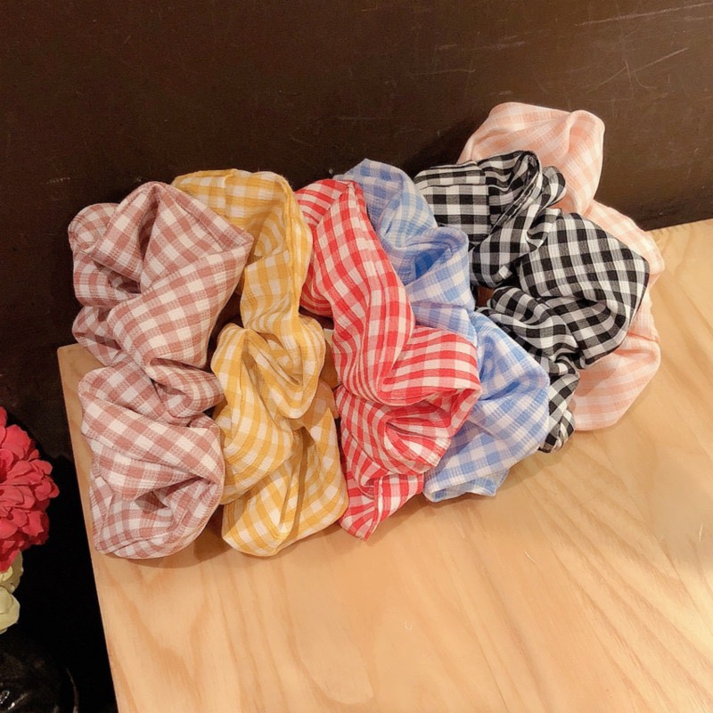 Dây buộc tóc scrunchies caro phong cách dễ thương giá rẻ