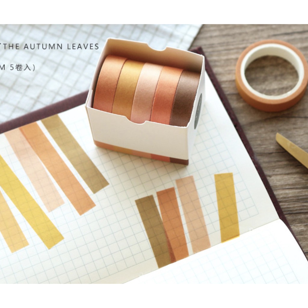 Set 5 Cuộn Washi Tape Mẫu Màu Autumn Leaves - 5 Cuộn Băng Dính Masking Tape