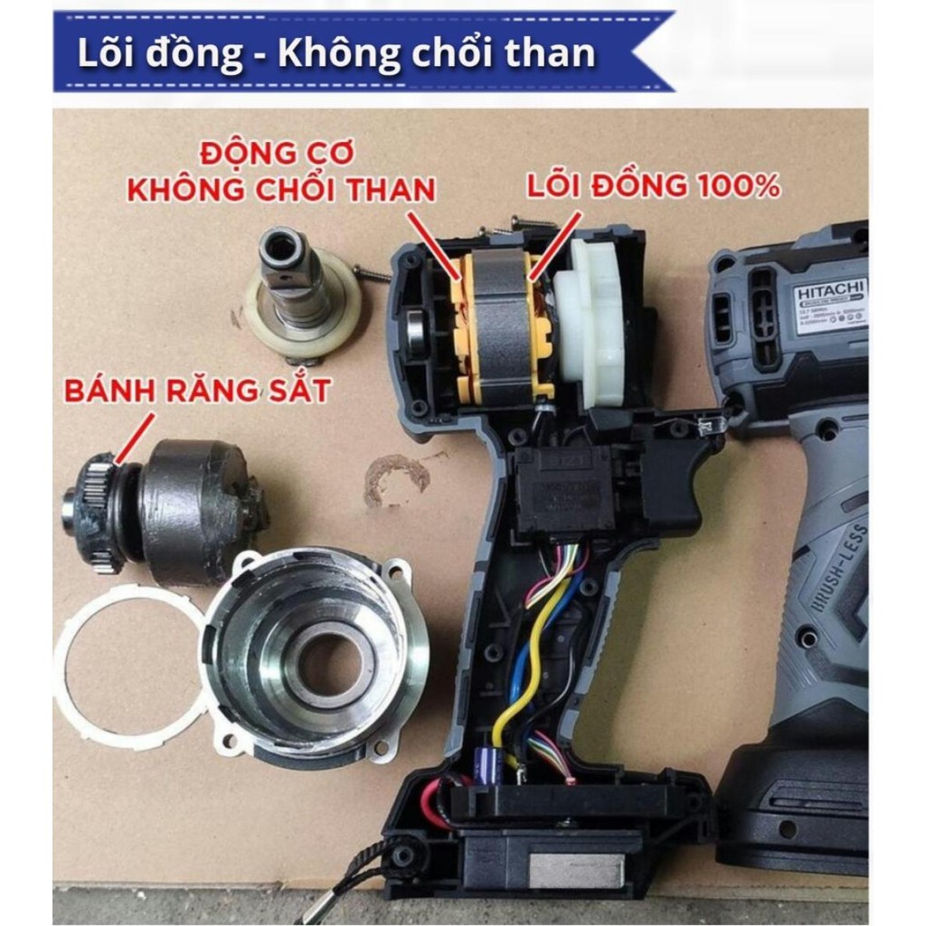 Máy siết bulong dùng pin không chổi than Hitachi 99v PIN khủng 10 Cell -TẶNG KÈM 5 ĐẦU KHẤU