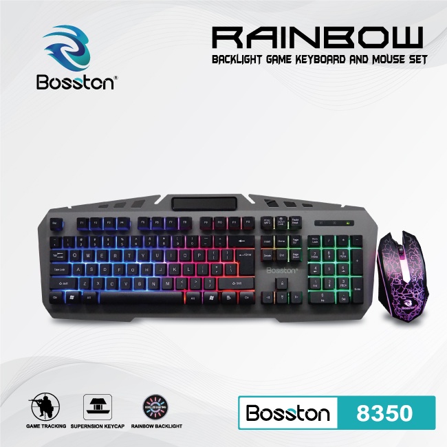 Bàn Phím Và Chuột Máy Tính Có Dây Bosston 8350, Bàn Phím Gaming LED 7 Màu Phím Bấm Êm Dùng Cực Bền