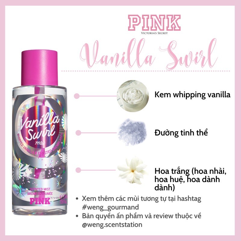 Xịt thơm toàn thân Victoria’s Secret dòng Pink: Vanilla Swirl