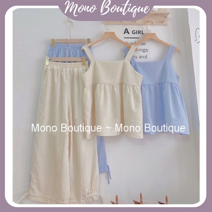 Set Bộ Đũi Gồm Áo Hai Dây Và Quần Dài Siêu Mềm Mát Set Bộ Nhẹ Nhàng Tiểu Thư - Mono Boutique