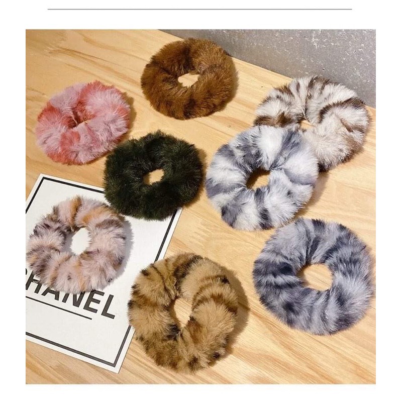 Chun buộc tóc lông vằn loang, chun cột tóc scrunchies