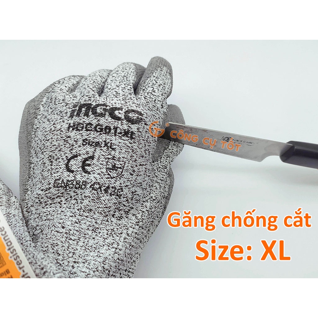 Găng tay chống cắt tráng HDPE Ingco HGCG01-XL cho thợ nhôm kính