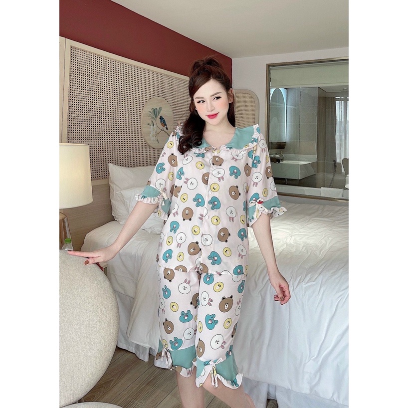[Free ship] Đồ ngủ quần lửng ngắn tay siêu dể thương- đồ bộ mặc nhà lụa chuẩn mango Cao Cấp 40-657kg - E.xinh