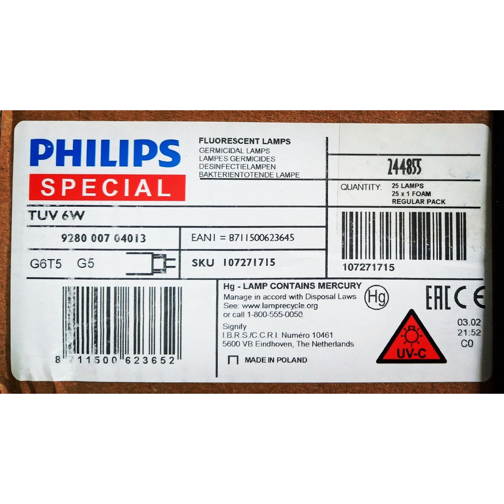 Bóng UV diệt khuẩn Philips TUV 6W G6 T5 Poland
