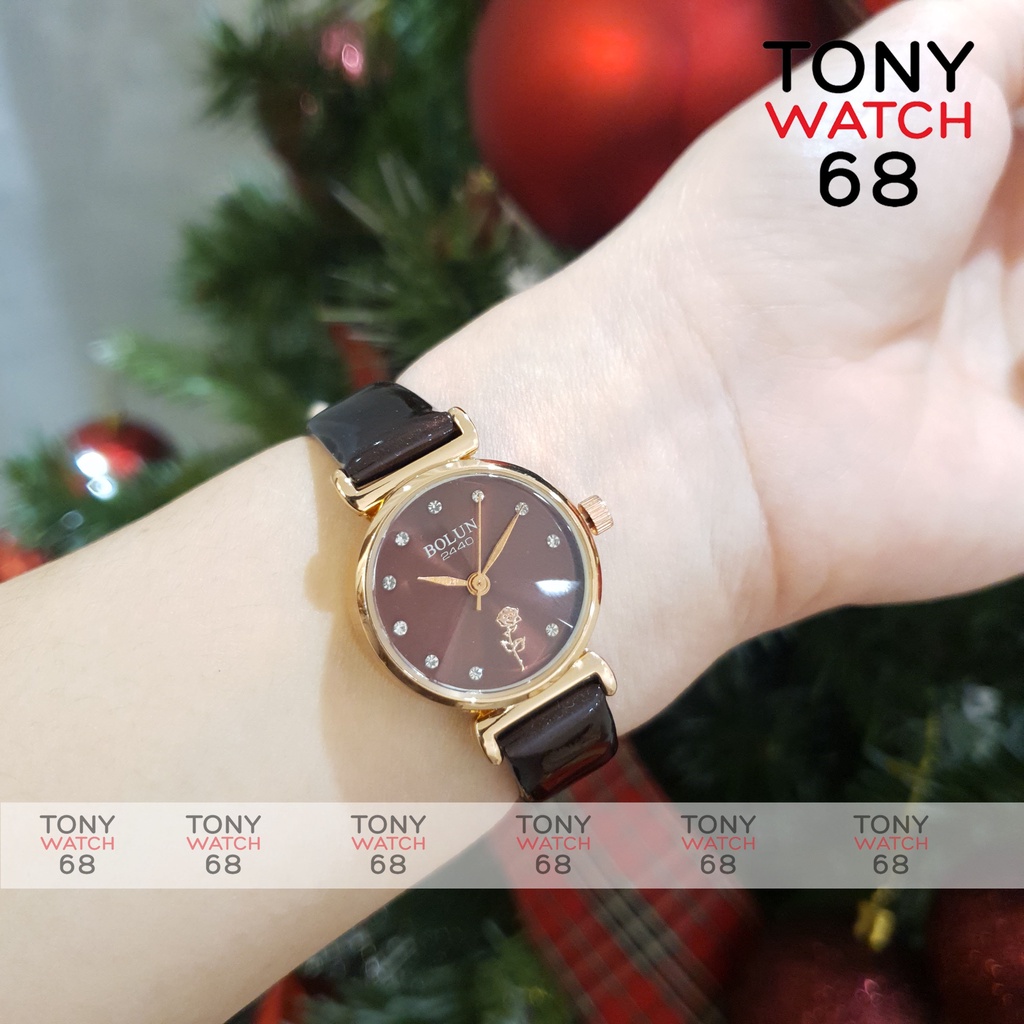 Đồng hồ đeo tay nữ Bolun dây da đẹp thời trang viền vàng giá rẻ chống nước chính hãng