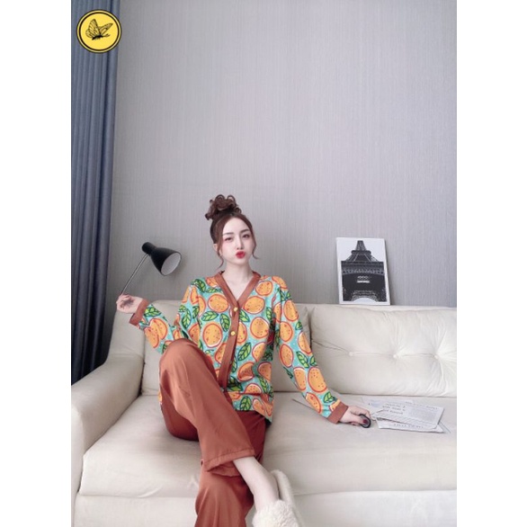 Pijama lụa quần dài hoạ tiết xịn xò, sang chảnh