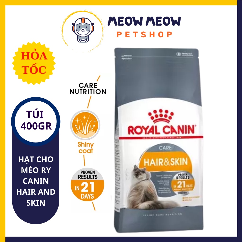 Hạt cho mèo Royal Canin Hair and Skin | Túi 400Gr | Thức ăn khô dinh dưỡng cho mèo.