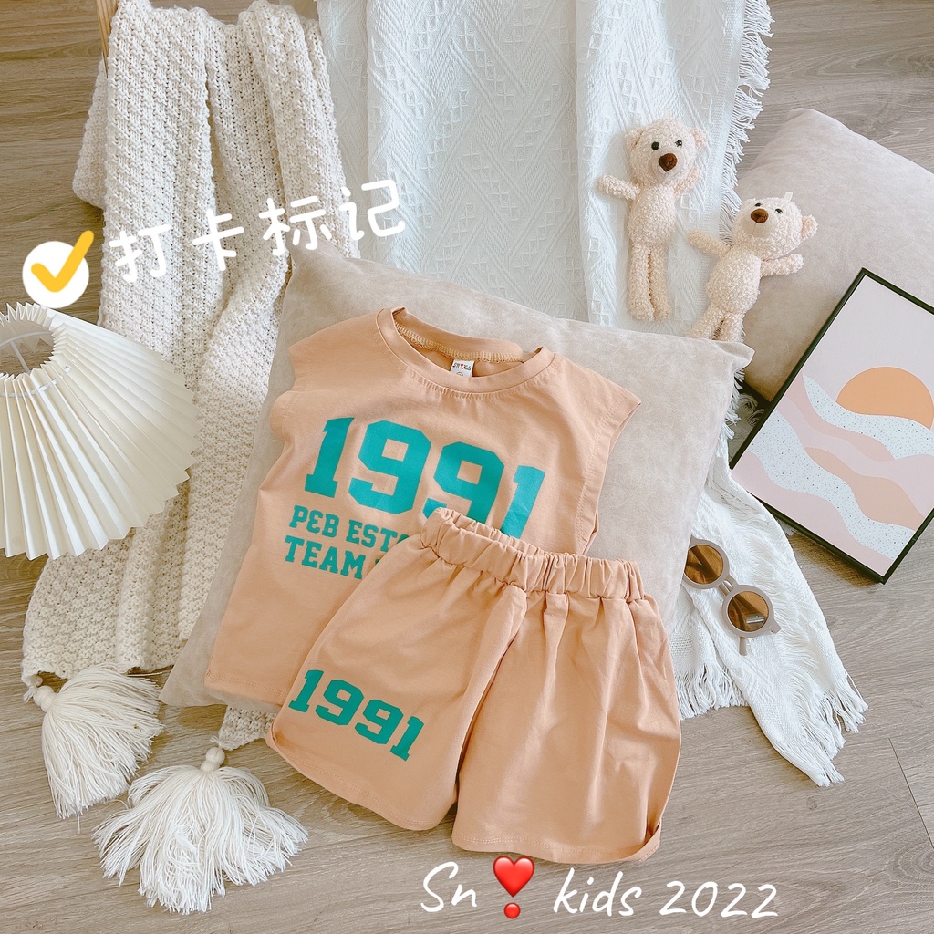 Bộ ba lỗ thể thao bé trai, bộ áo ba lỗ chất cotton họa tiết 1991 size đại 20-35kg cho bé