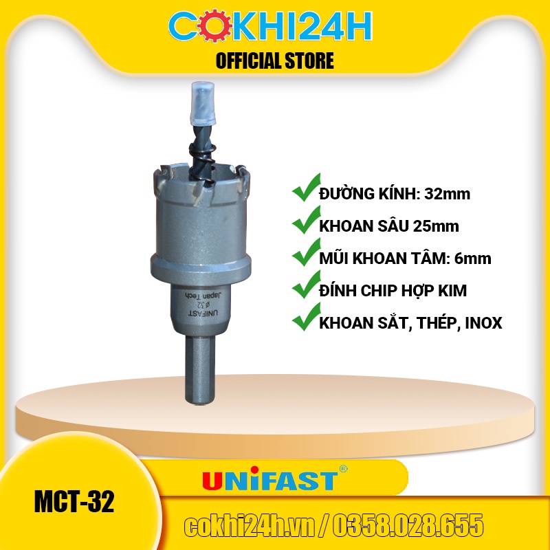 Mũi khoét hợp kim 32mm Unifast MCT-32 [ Phi 32 ]