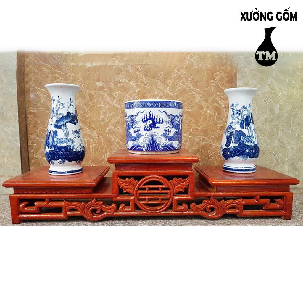 Tam Cấp Gỗ Hương - Đế Kê Bát Hương Xưởng Gốm TM Bát Tràng