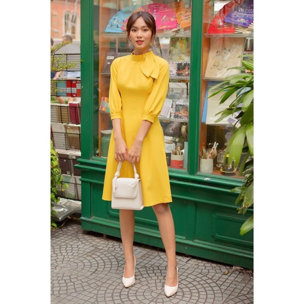Váy Đầm Công Sở Nữ Tà A Cổ Nơ Tay Lở Dún Vải Dãn Nhẹ LATO | BigBuy360 - bigbuy360.vn