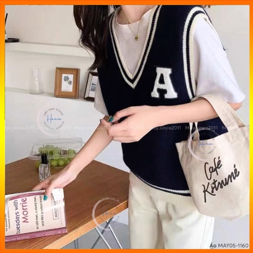 Áo Gile Nữ Chữ A Phối Viền Năng Động Freesize Chất Len Mềm Mịn Cao Cấp Hanva