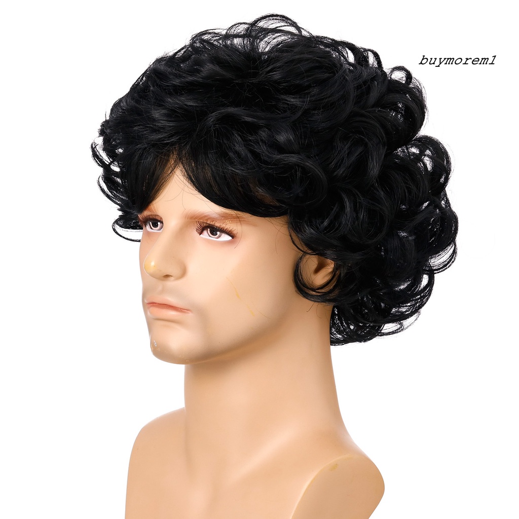 BUYME Wig Short Curly Hair Fluffy Headgear Center Parting Bang Wigs for Cosplay Party