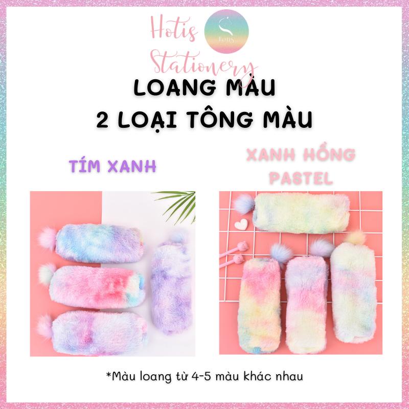[HOTIS] Túi đựng bút phối lông mềm mượt màu trơn/ loang màu ombre xinh xắn