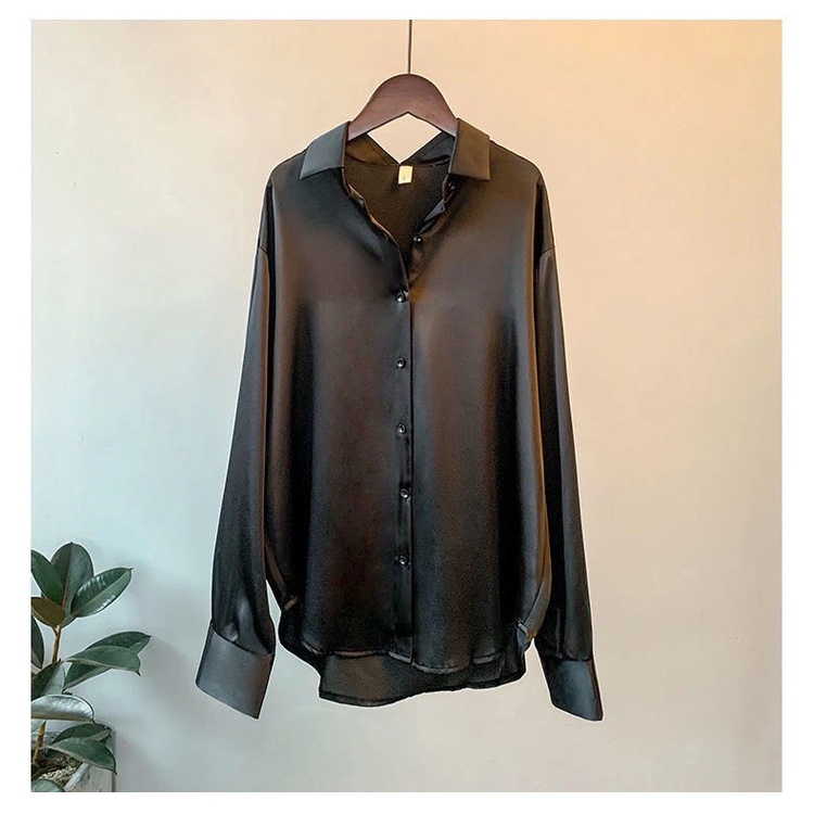 Áo sơ mi nữ áo off white áo sơ mi form rộng áo phông có cổ Áo Sơ Mi Tay Dài Chất Liệu Satin Phong Cách Cổ Điển Thời Trang Mới Cho Nữ