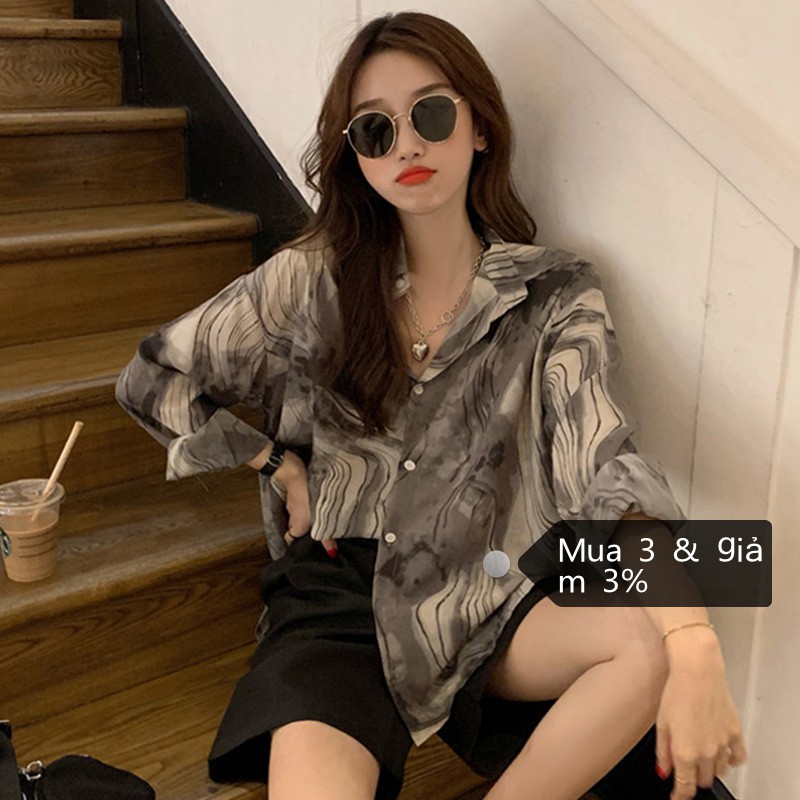 Áo Sơ Mi Dài Tay In Họa Tiết Retro Cho Nữ