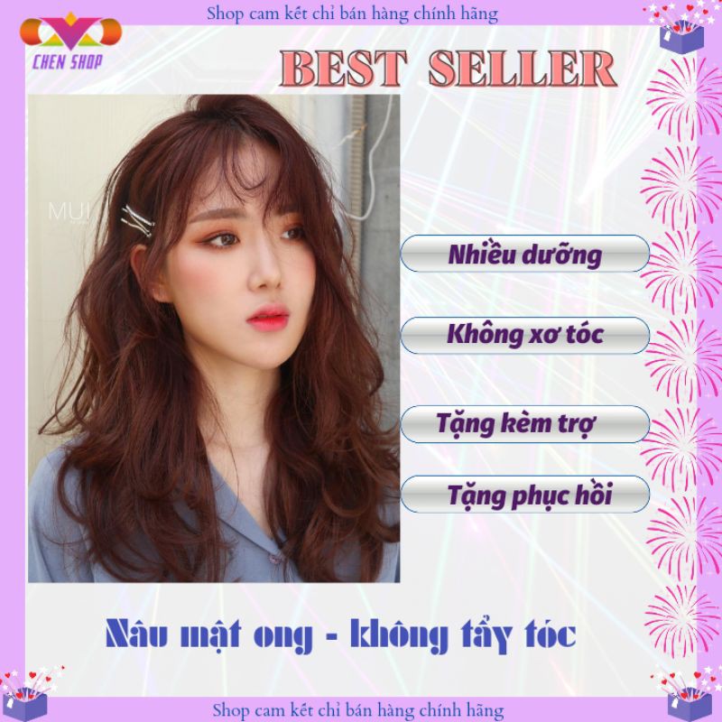 Thuốc nhuộm tóc màu nâu mật ong, không tẩy tóc, tặng trợ và phục hồi