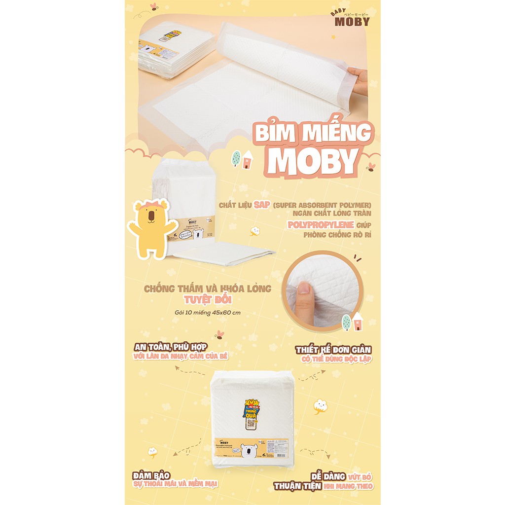 Miếng lót thay bỉm chống thấm cho bé Moby Baby, tấm lót thay tã sơ sinh - Monnie Kids