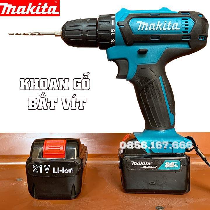 Máy Khoan KB Dùng pin MAKITA 21V - Tặng Mũi khoan, Pin Vuông 5 Cell, 100% đồng, Máy bắt vít Makita 21v