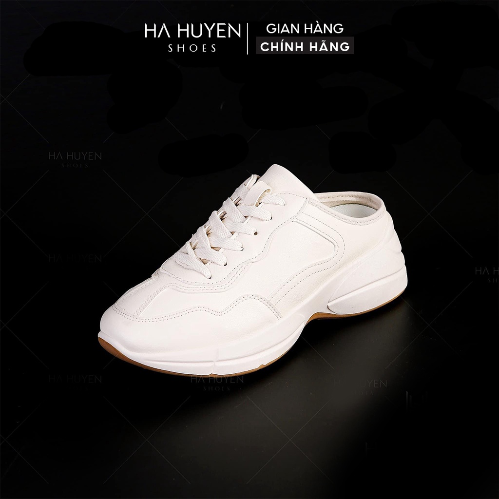 Sục thể thao nữ Hà Huyền Shoes sneaker trơn đế viền nâu năng động trẻ trung - TT002