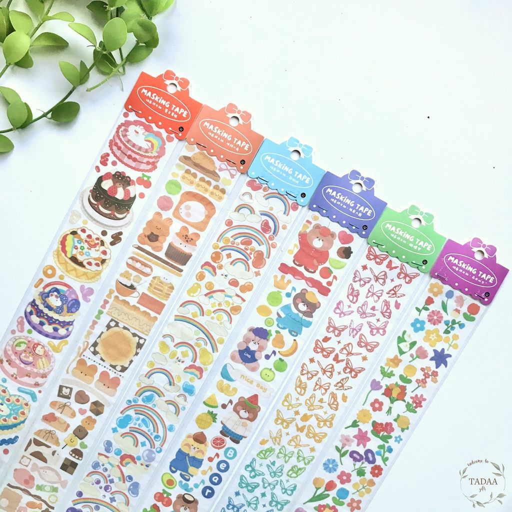 Sticker dây hoa lá dễ thương cute, nhãn dán hình bướm, bánh kem, rainbow trang trí sổ, planner, bullet journal